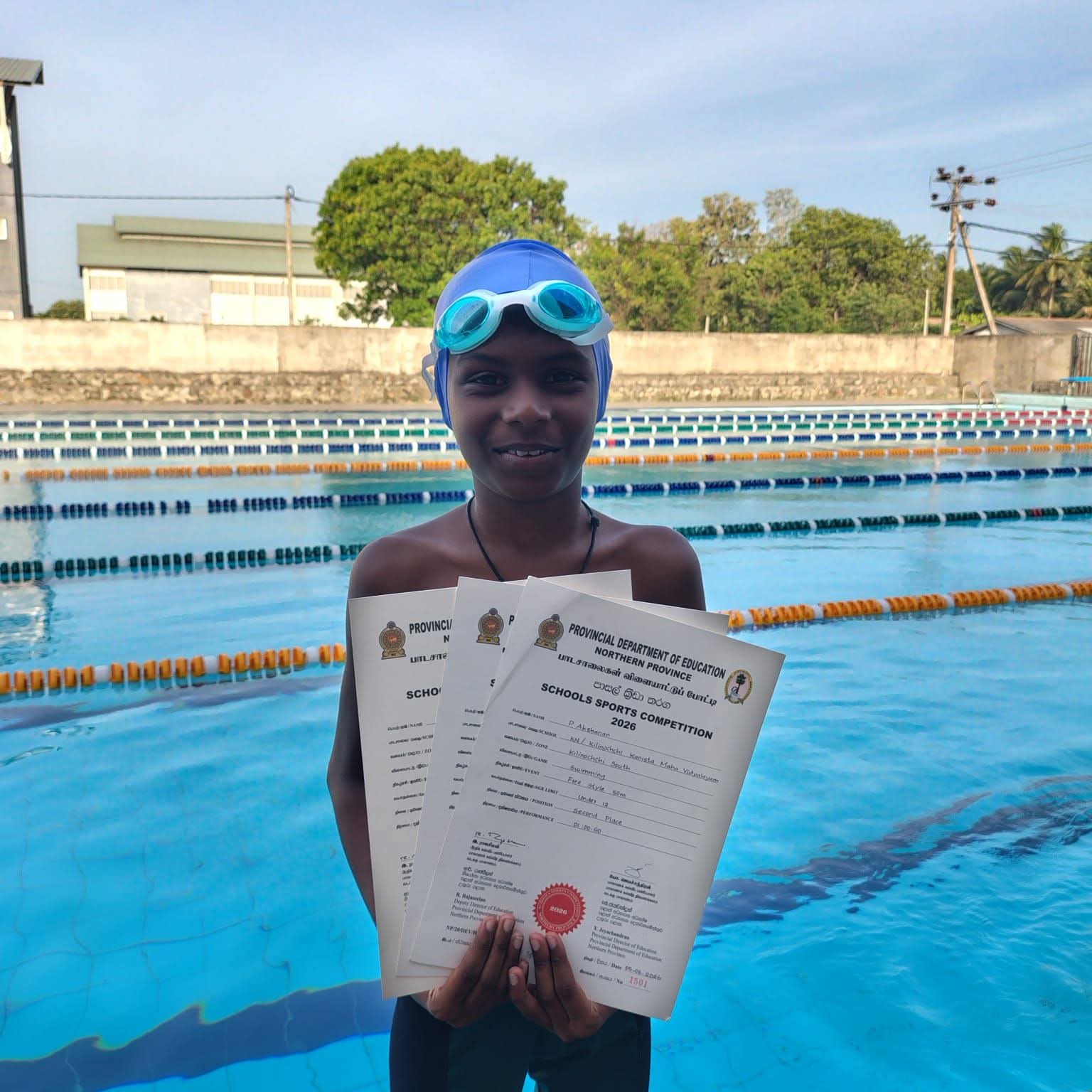 🌊 Provincial School Swimming Competition - 2026   05.06 & 06.06.2026  *🥈 P. Akshanan U12 Boys* 🥈 50m Freestyle - 2nd Place